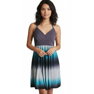 Trixxi Halter tie Color melt flowy dress Gray & Turquoise Size L